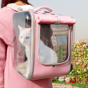 Sac à dos rectangle transparent rose pour chat avec porte refermable